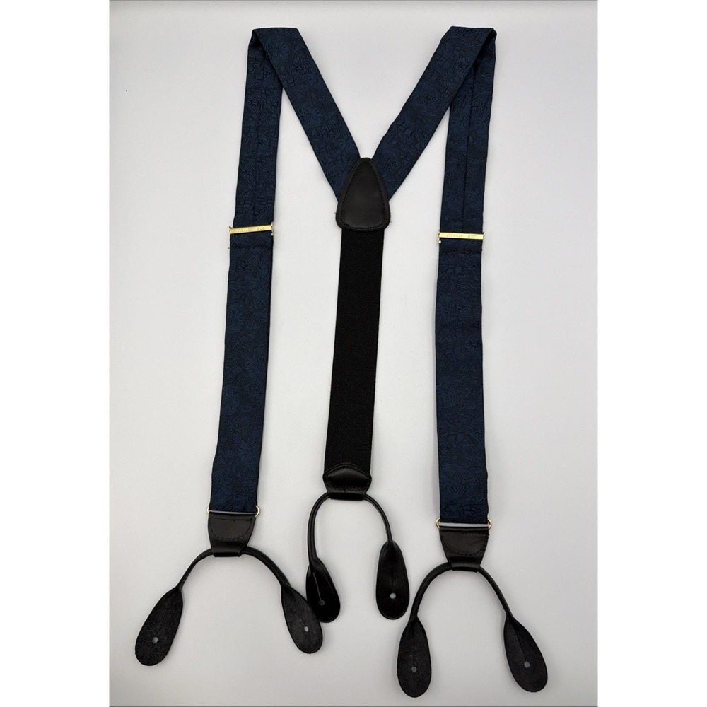 VTG CAS Germany Silk Suspenders Braces Navy Blue Black Woven Fish Coral Jacquard